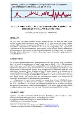 Damage to Sewage and Gas Facilities Inflicted by the 2011 Great East Japan Earthquake