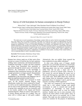 Survey of Wild Food Plants for Human Consumption in Elazığ (Turkey)