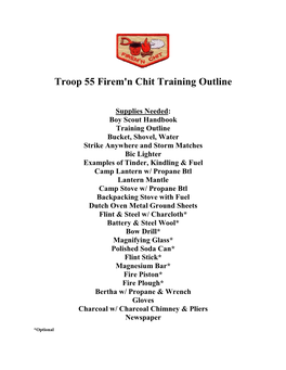 Troop 55 Firem'n Chit Training Outline