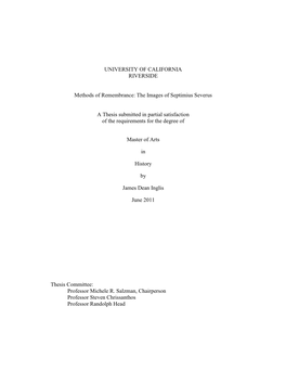 The Images of Septimius Severus a Thesis Submitted in Partial Satisfa