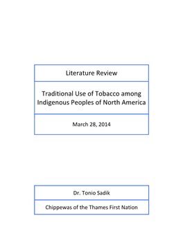 Traditional Use of Tobacco Among Indigenous Peoples in North America