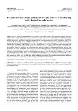 Evaluation of Heavy Metal Content in Water and Removal of Metals Using Native Isolated Bacterial Strains
