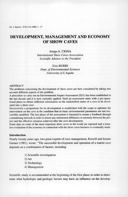 Development, Management and Economy of Show Caves