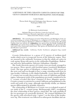 Cerastis Ochsenheimer Is a Genus of 13 Species of Medium-Sized Moths Which Occur in Temperate Forests of the Holarctic Region