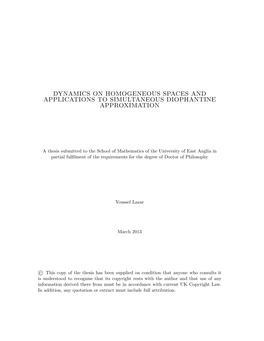 Dynamics on Homogeneous Spaces and Applications to Simultaneous Diophantine Approximation