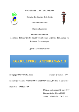 Le Développement Agricole Dans Le District D'antsiranana II