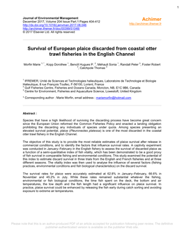 Survival of European Plaice Discarded from Coastal Otter Trawl Fisheries in the English Channel