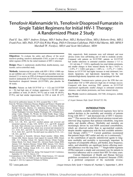 Tenofovir Alafenamide Vs. Tenofovir Disoproxil Fumarate in Single Tablet Regimens for Initial HIV-1 Therapy: a Randomized Phase 2 Study