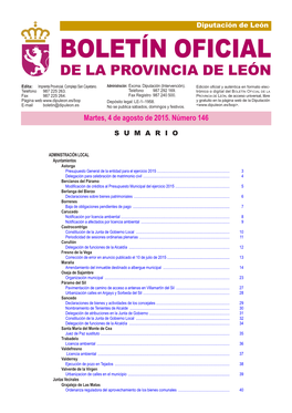 BOLETÍN OFICIAL DE LA PROVINCIA DE LEÓN Edita: Imprenta Provincial