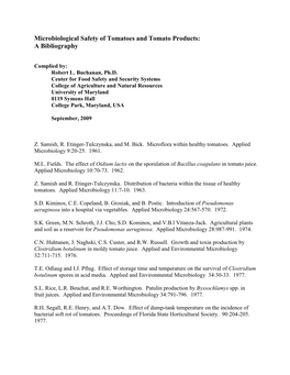 Manuscripts on the Microbiological Safety of Tomatoes and Related