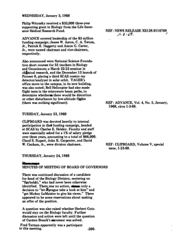 WEDNESDAY, January 3, 1968 Philip Witonsky Received a $33,000 Three-Year Supporting Grant in Biology from the Life Insur· Ance Medical Research Fund