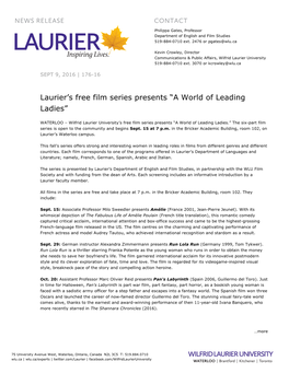 Laurier's Free Film Series Presents “A World of Leading Ladies”