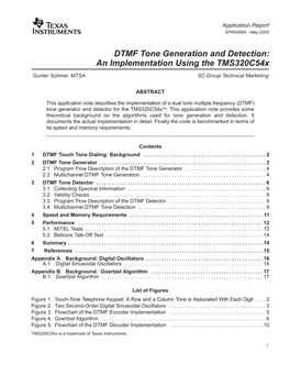 DTMF Tone Generation and Detection on the Tms320c54x (Rev. A)