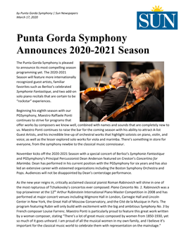 Punta Gorda Symphony Announces 2020-2021 Season