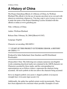 A History of China 1 a History of China