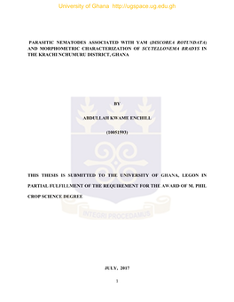 Parasitic Nematodes Associated with Yam (Discorea Rotundata) and Morphometric Characterization of Scutellonema Bradys in the Krachi Nchumuru District, Ghana