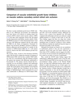 Comparison of Vascular Endothelial Growth Factor Inhibitors on Macular Oedema Secondary Central Retinal Vein Occlusion