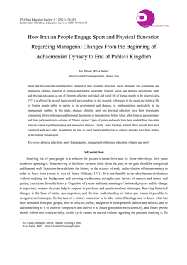 How Iranian People Engage Sport and Physical Education Regarding Managerial Changes from the Beginning of Achaemenian Dynasty to End of Pahlavi Kingdom