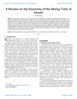 A Review on the Economy of the Mising Tribe of Assam Jharna Morang