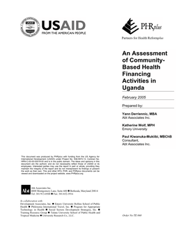 Based Health Financing Activities in Uganda