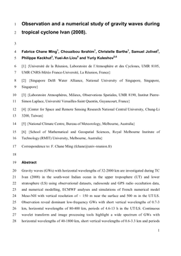 Observation and a Numerical Study of Gravity Waves During Tropical