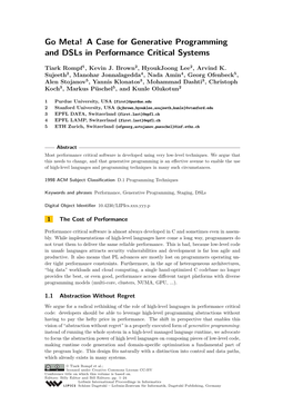 A Case for Generative Programming and Dsls in Performance Critical Systems