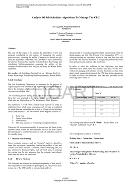Analysis of Job Scheduler Algorithms to Manage the CPU