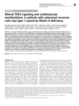 Signaling and Cardiovascular Manifestations in Patients with Autosomal Recessive Cutis Laxa Type I Caused by ﬁbulin-4 Deﬁciency