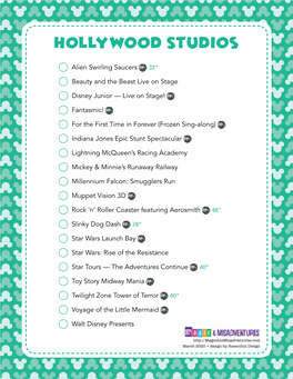 WDW Attraction Checklist