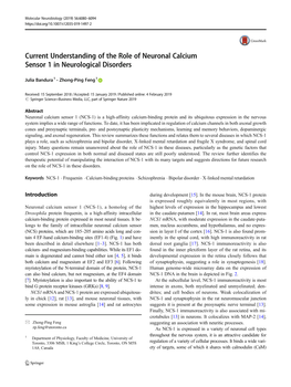 Current Understanding of the Role of Neuronal Calcium Sensor 1 in Neurological Disorders