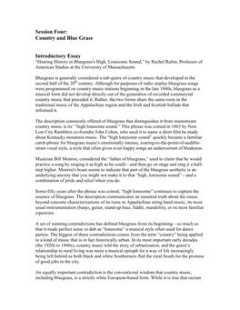 Introductory Essay “Hearing History in Bluegrass's High, Lonesome Sound,” by Rachel Rubin, Professor of American Studies at the University of Massachusetts