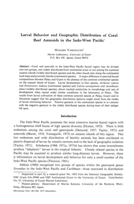 Larval Behavior and Geographic Distribution of Coral Reef Asteroids in the Indo-W Est Pacific 1