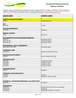 Specialty Drug List 10-24-11