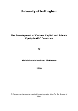 University of Nottingham the Development of Venture Capital