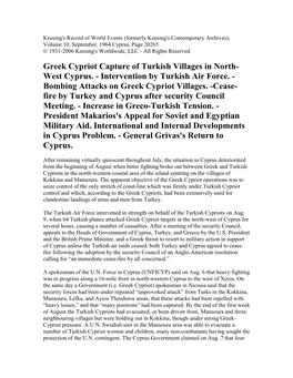 Formerly Keesing's Contemporary Archives), Volume 10, September, 1964 Cyprus, Page 20265 © 1931-2006 Keesing's Worldwide, LLC - All Rights Reserved
