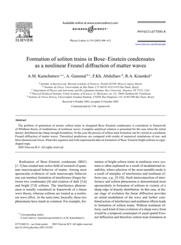 Formation of Soliton Trains in Bose–Einstein Condensates As a Nonlinear Fresnel Diffraction of Matter Waves