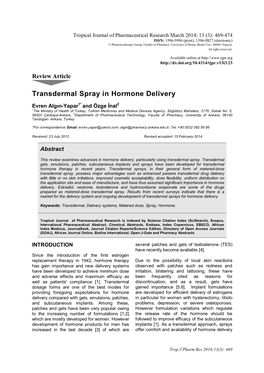 Transdermal Spray in Hormone Delivery