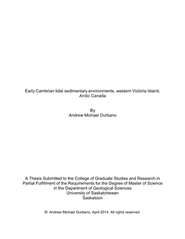 Early Cambrian Tidal Sedimentary Environments, Western Victoria Island, Arctic Canada