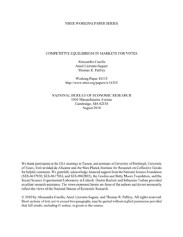 Nber Working Paper Series Competitive Equilibrium In