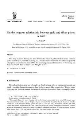 On the Long Run Relationship Between Gold and Silver Prices a Note