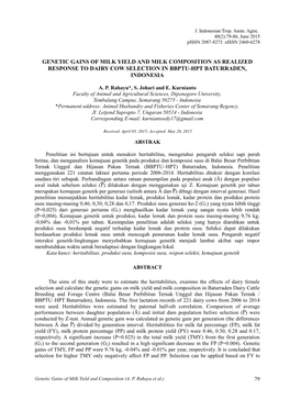 Genetic Gains of Milk Yield and Milk Composition As Realized Response to Dairy Cow Selection in Bbptu-Hpt Baturraden, Indonesia