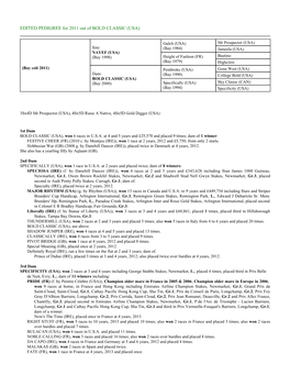 EDITED PEDIGREE for 2011 out of BOLD CLASSIC (USA)