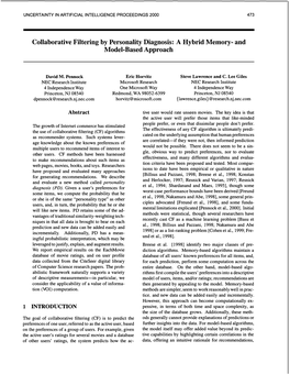 Collaborative Filtering by Personality Diagnosis: a Hybrid Memory- and Model-Based Approach