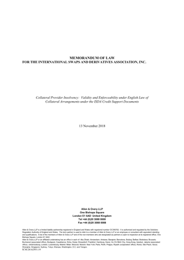 Memorandum of Law for the International Swaps and Derivatives Association, Inc