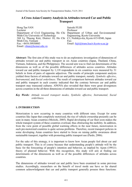 A Cross Asian Country Analysis in Attitudes Toward Car and Public Transport