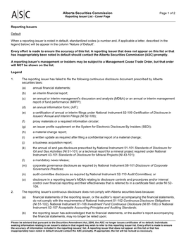 Page 1 of 2 Reporting Issuer List - Cover Page