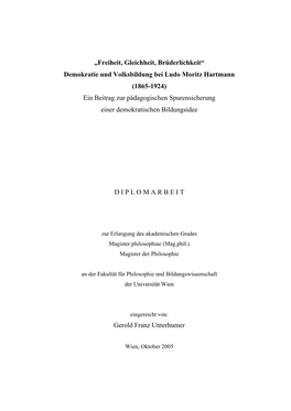 Demokratie Und Volksbildung Bei Ludo Moritz Hartmann (1865-1924) Ein Beitrag Zur Pädagogischen Spurensicherung Einer Demokratischen Bildungsidee