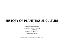 History of Plant Tissue Culture