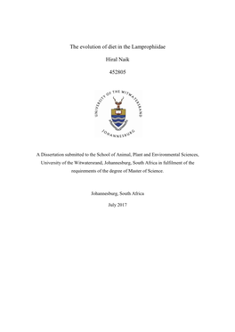 The Evolution of Diet in the Lamprophiidae Hiral Naik 452805