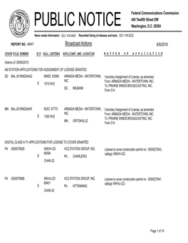 Broadcast Actions 8/9/2019